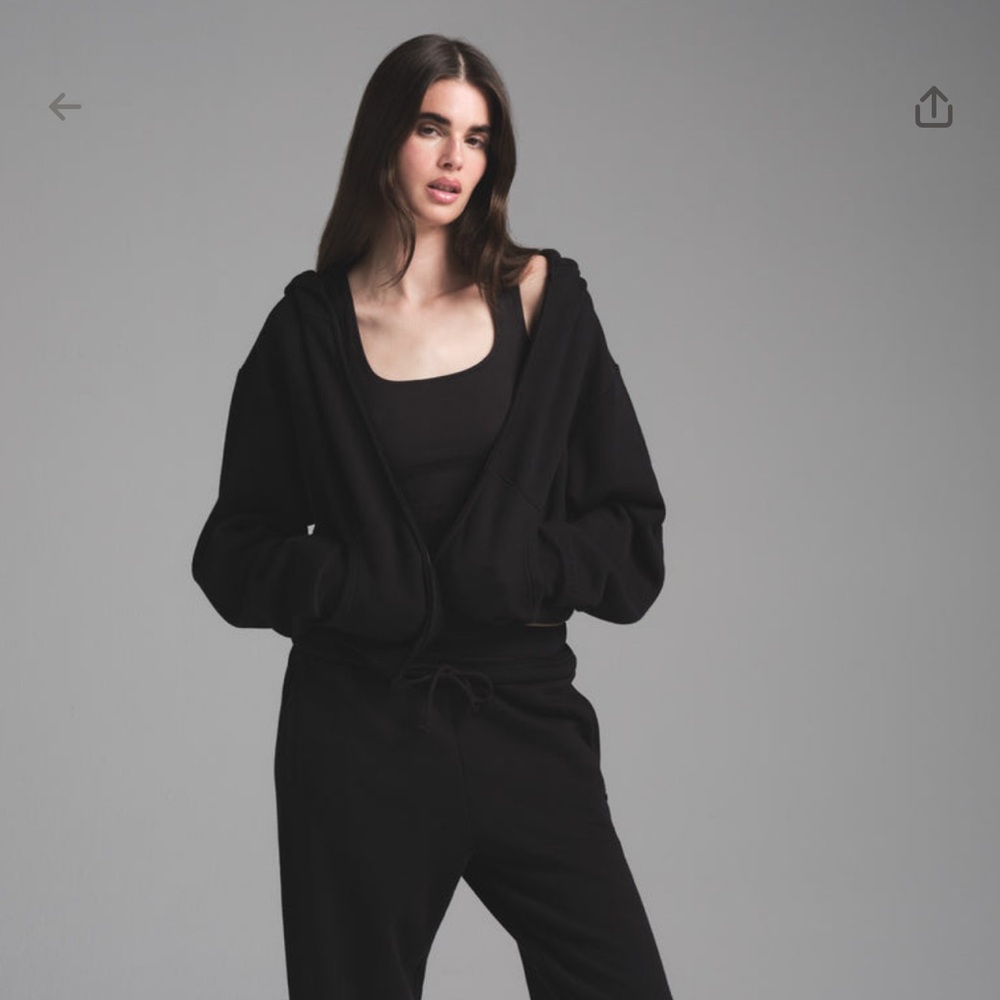 SKIMS NWT Cotton Fleece Classic Zip Up Hoodie - Onyx